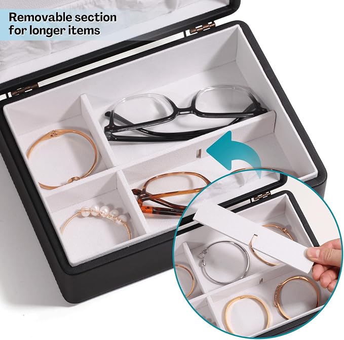 LAMOTI 2-Layer Jewelry Box for Women, Floating Effect Leather Jewelry Organizer - Image 5