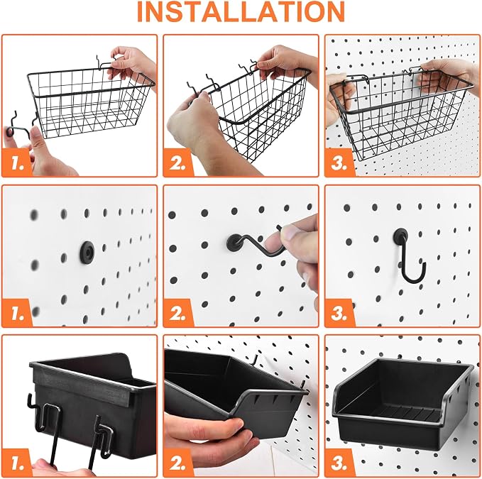 Pegboard Basket Organizers, Peg Board Large Baskets Hooks Bins Cups Tool - Image 5