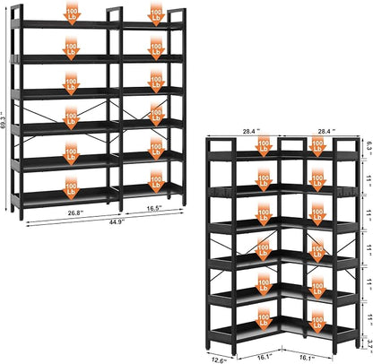 KOUSEI 6-Tier Corner Bookshelf, Reversible L-Shaped Bookcase - Image 3