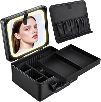Makeup Case with Lighted Vanity Mirror, Makeup Organizer Box Travel Make up by Faquenc