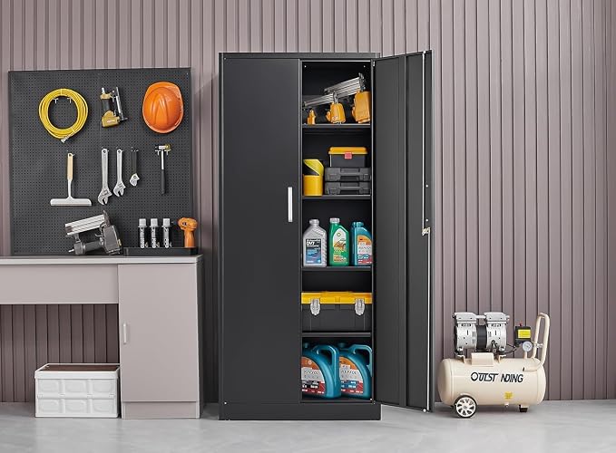 Metal Storage Cabinet with Adjustable Shelves, Garage Storage Cabinets with - Image 2