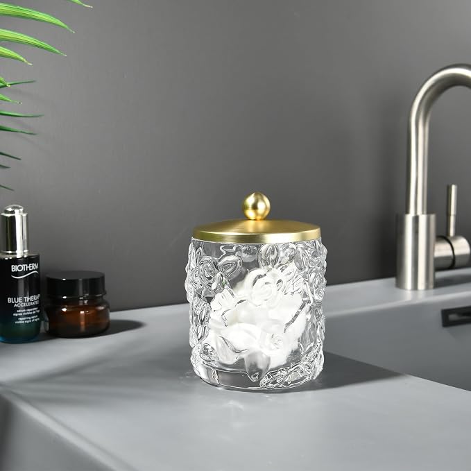 Clear Transparent Apothecary Floral Embossed Glass Jar - Image 8