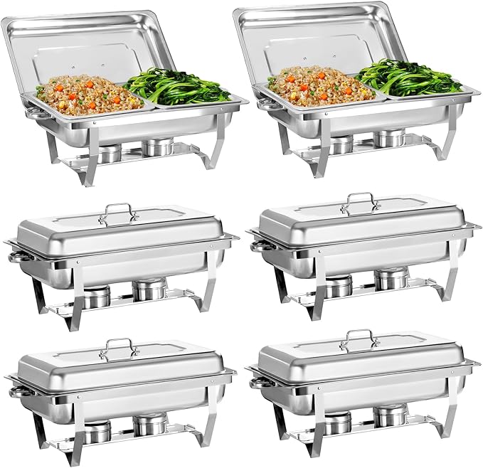 Chafing Dish for Buffet, 6 Pack Stainless Steel Chafing Servers Food Warmer Set by Jacgood
