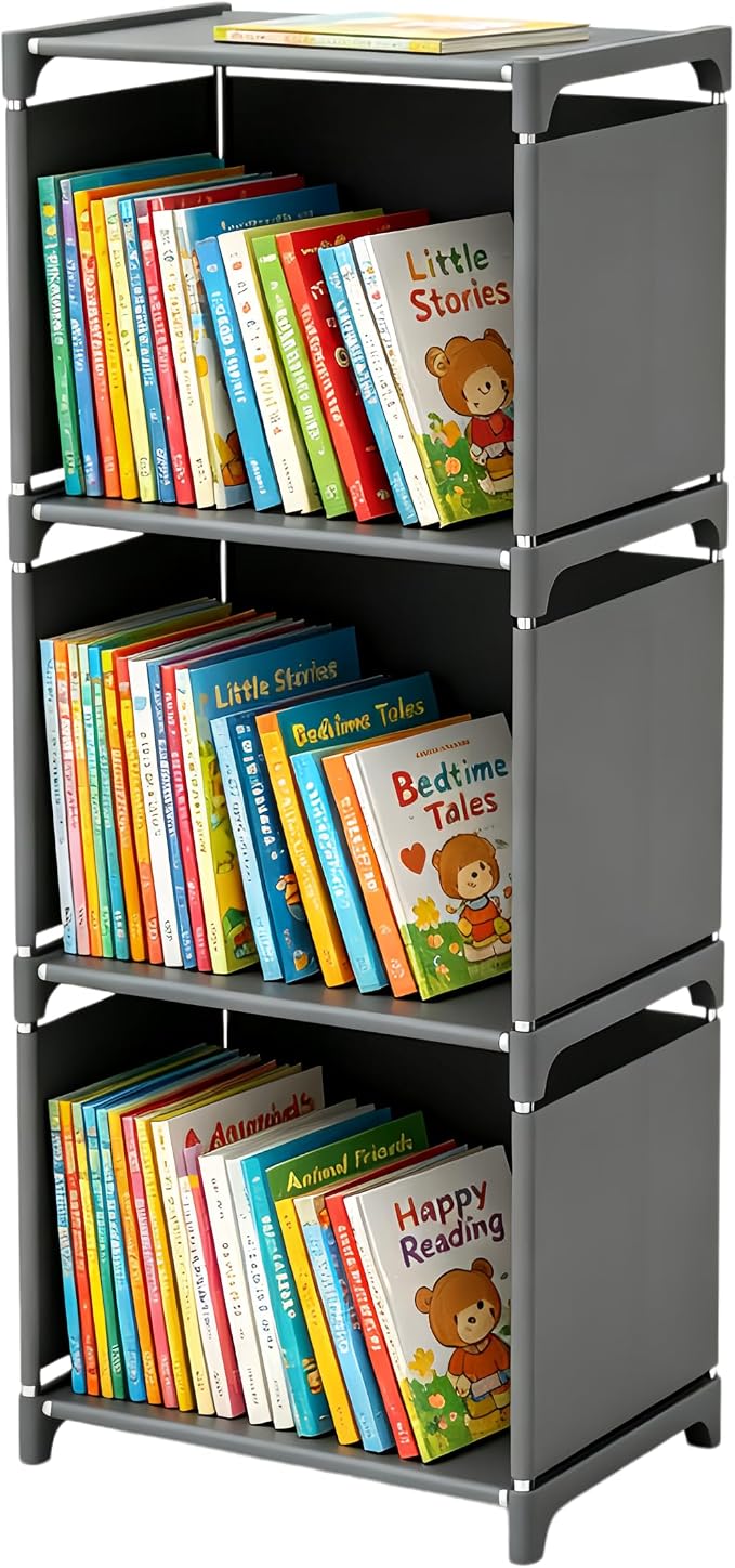 RIIPOO Book Shelf, 3-Cube Storage Organizer, Metal & Fabric Bookcase by RIIPOO