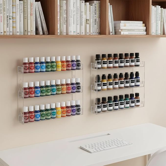 3 Pack 3-Tier Display Rack, Wall-Mount Acrylic Paint Organizer Shelf - Image 7