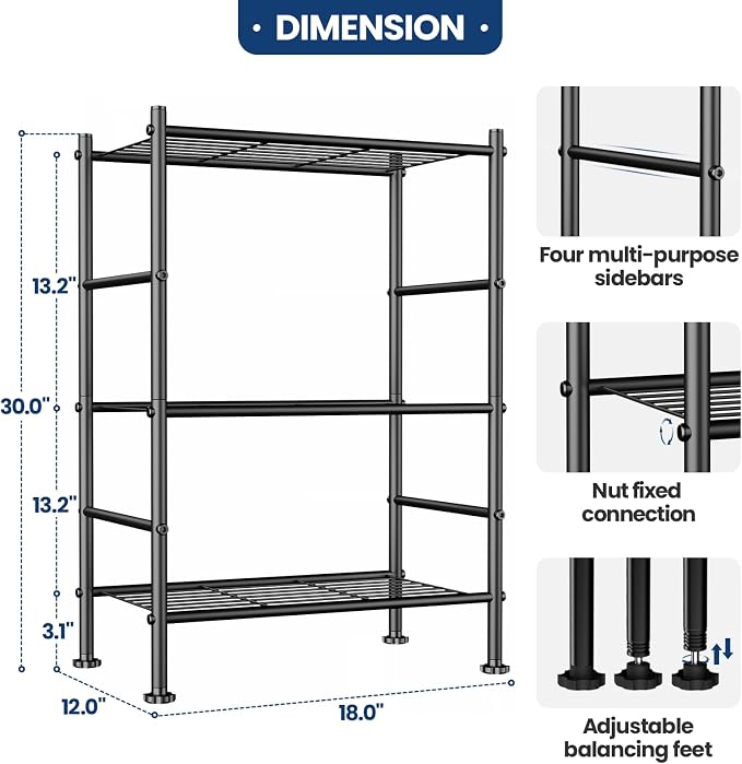 Abiglifty Storage Shelves, 3-Tier Metal Shelving, Wire Shelving - Image 2