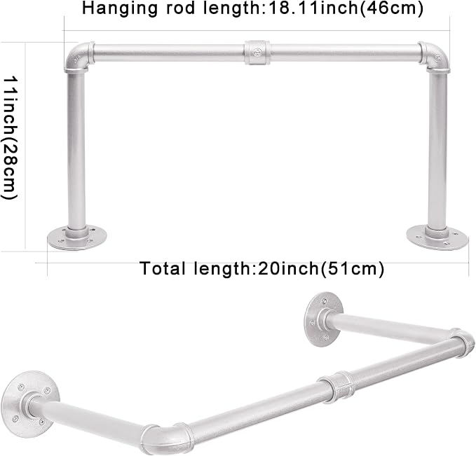 WEBI Industrial Pipe Clothing Rack, Heavy Duty Metal Garment Rack Bar Wall - Image 4