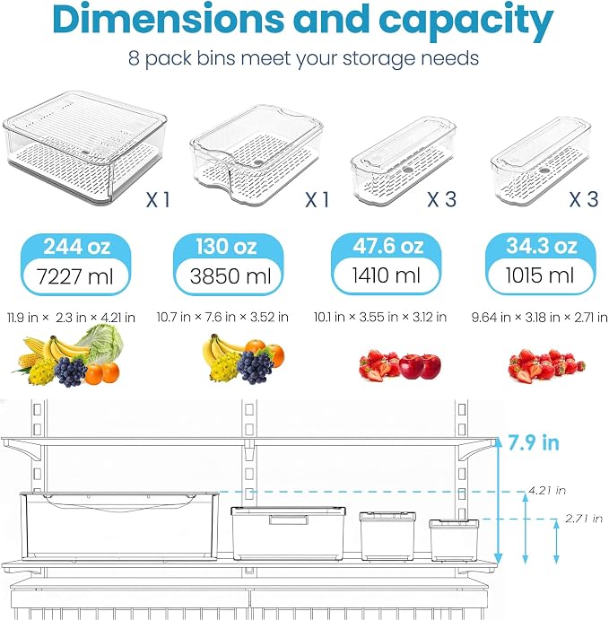 8 Pack Refrigerator Organizers and Storage, Stackable Storage Containers - Image 3