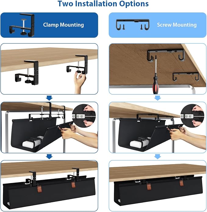 Zilink No Drill Under Desk Cable Management Tray 30" Cord Organizer - Image 2