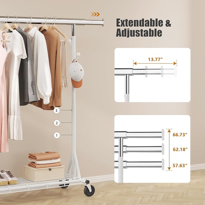 Heavy Duty Clothes Rack, 530 lbs Load Capacity Metal Garment Rack on Wheels - Image 4
