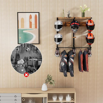 Motorcycle Helmet Rack with 6 J-hooks& 6 Clip Hooks – Wall Mounted Helmet - Image 9