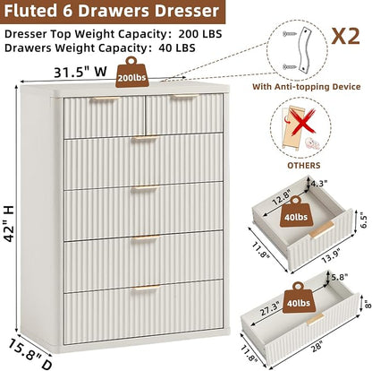 LEYAOYAO Fluted 6 Drawers Dresser - Image 2
