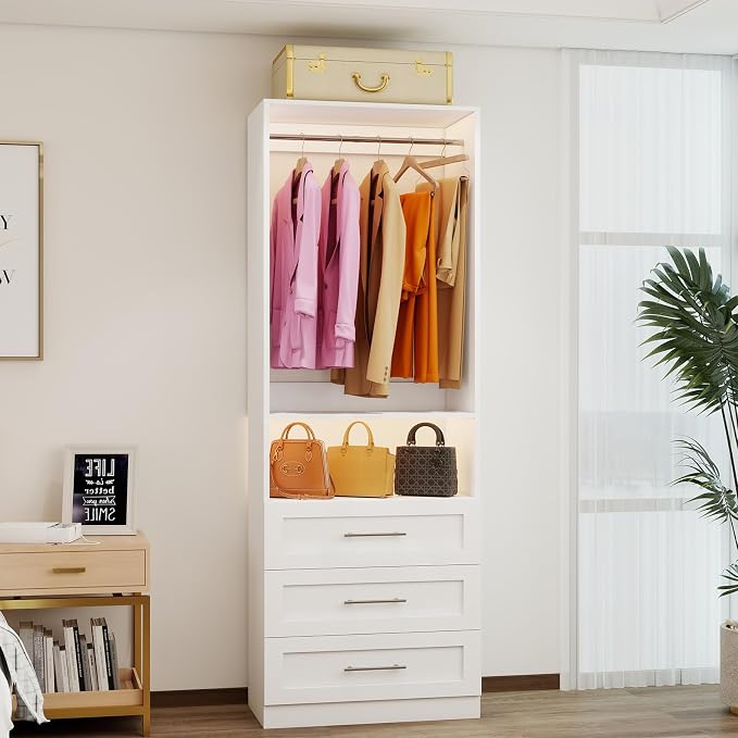 Closet System with 3 Drawers, 2FT-5FT Customizable Closet Organizer System with by fastgo