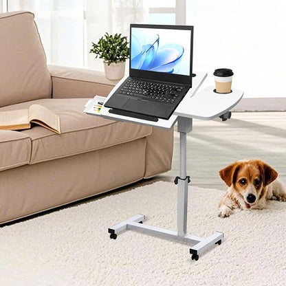 Overbed Table with Wheels Adjustable Height, Tiltable Desktop with Tray - Image 2