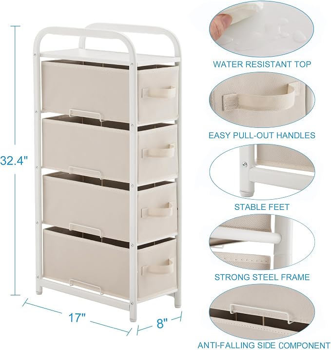 MAX Houser 4 Drawer Narrow Dresser Fabric Storage Tower Vertical Slim Storage - Image 3