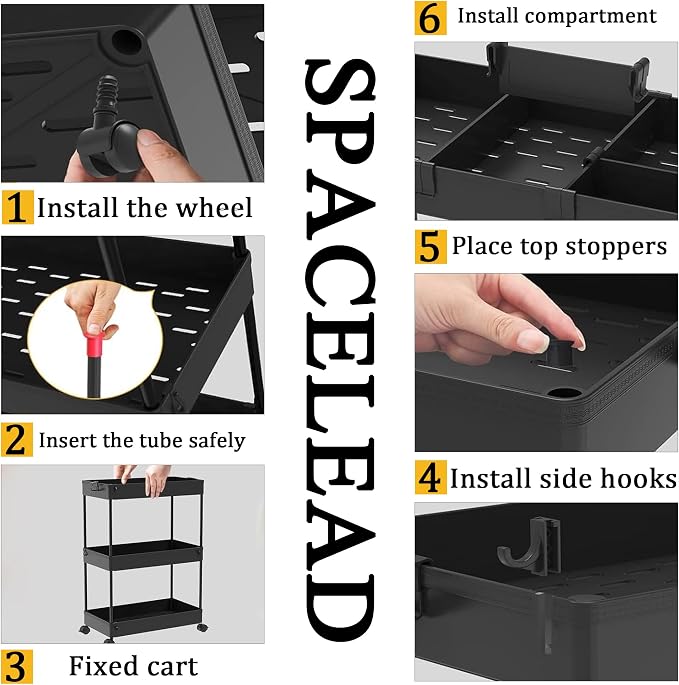 SPACELEAD Slim Storage Cart 3 Tier, Bathroom Organizer Rolling Utility - Image 5