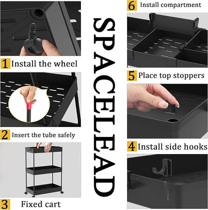 SPACELEAD Slim Storage Cart 3 Tier, Bathroom Organizer Rolling Utility - Image 5