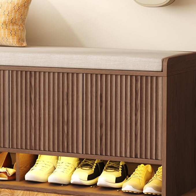 HOMEFORT 47.2" Fluted Shoe Storage Bench, Entryway Bench - Image 8