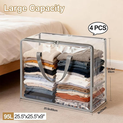 Clear Clothes Storage Bags, 96L Plastic Blanket Comforter Storage Bag, 4 Pack - Image 2
