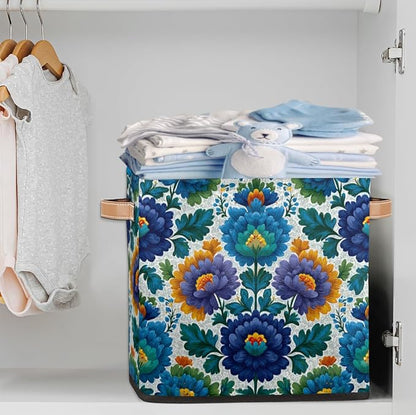 TropicalLife 13x13x13 Inch Large Fabric Storage Cube Blue Flowers Print - Image 2