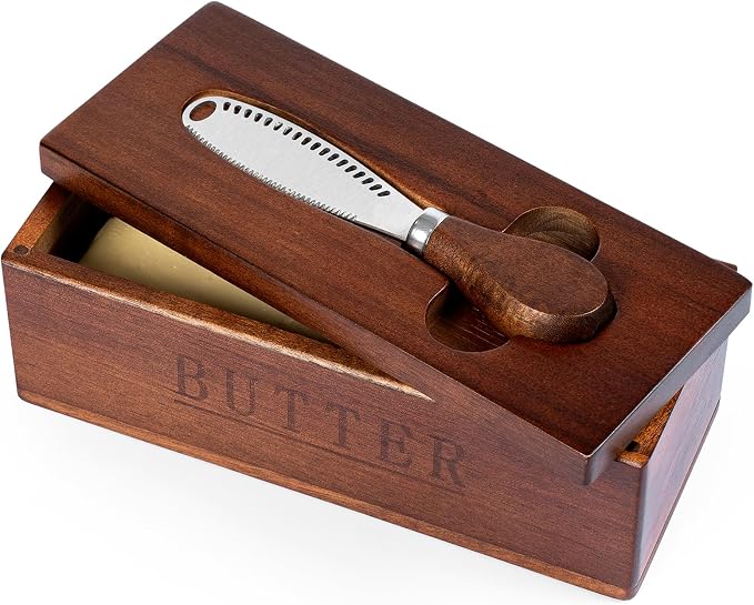 Butter Dish with Magnetic Lid, Acacia Wood Butter Keeper With Knife, Detachable by Unknown