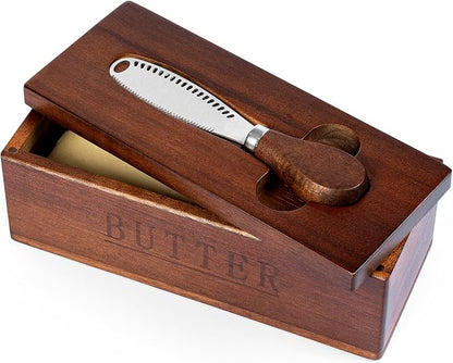 Butter Dish with Magnetic Lid, Acacia Wood Butter Keeper With Knife, Detachable by Unknown
