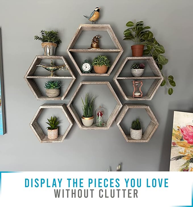 Comfify Rustic White Hexagonal Floating Shelves – Set of 3 – Honeycomb | Rustic - Image 6