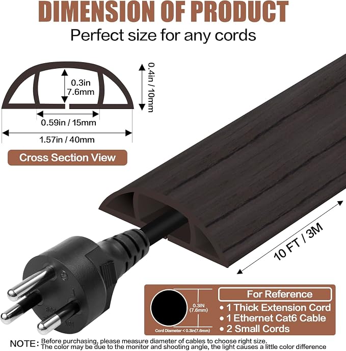 Floor Cord Cover Self Adhesive Cord Hider, 10FT Cable Management, Extension - Image 2
