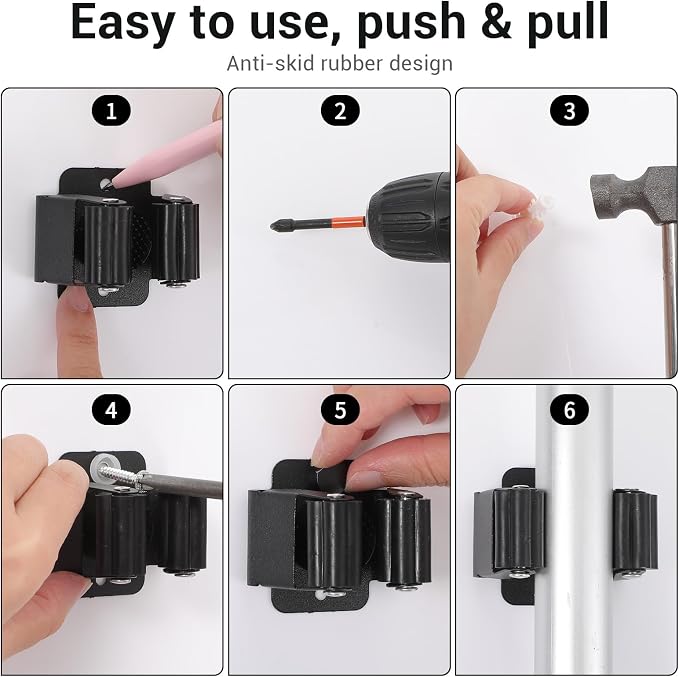 24 PCS Heavy Duty Broom Holder Wall Mount, Stainless Steel Broom Hanger Wall - Image 4