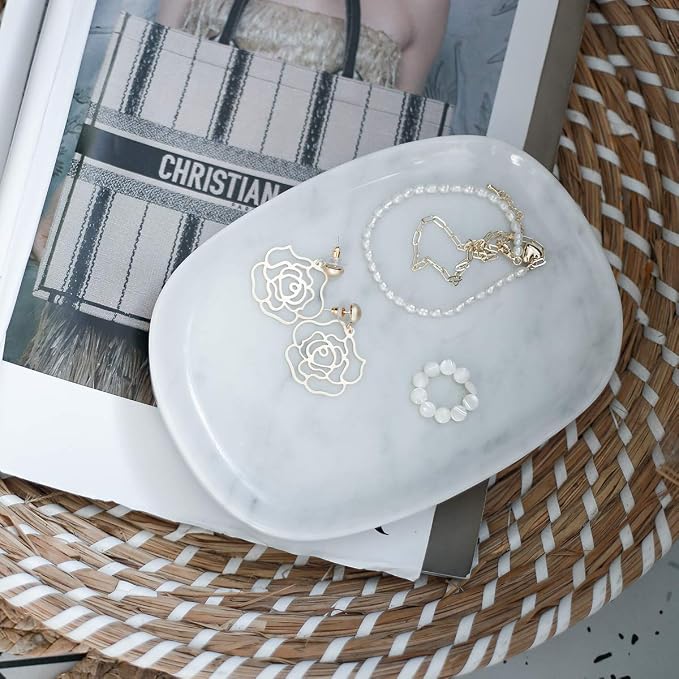 Marble Vanity Tray 7‘’ Decorative Tray Oval Storage Organizer Mini Bathroom - Image 3