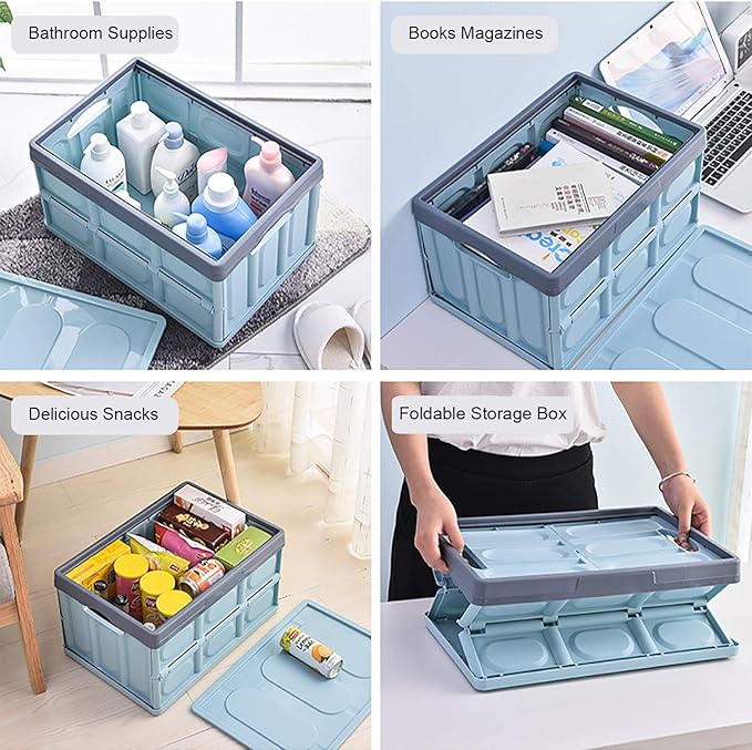 Lidded Storage Bins 2 Pack 30L Collapsible Storage Box Crates Plastic Tote - Image 7
