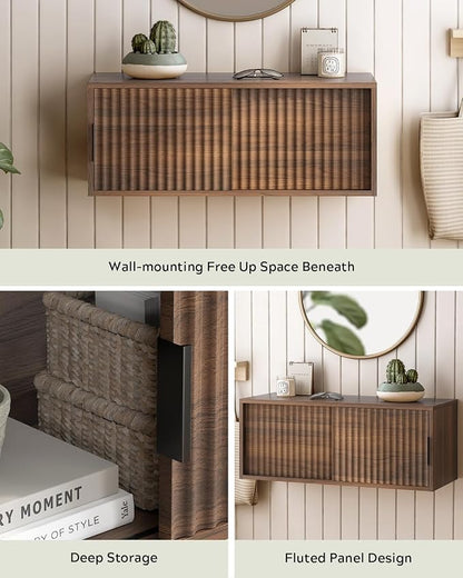Large Floating TV Stands Set of 2, Modern Fluted Nightstands Wall Mounted - Image 4