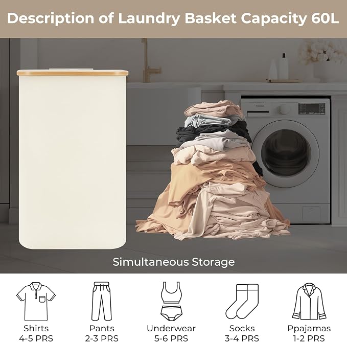 StorageWorks 60L Slim Laundry Hamper - Image 3