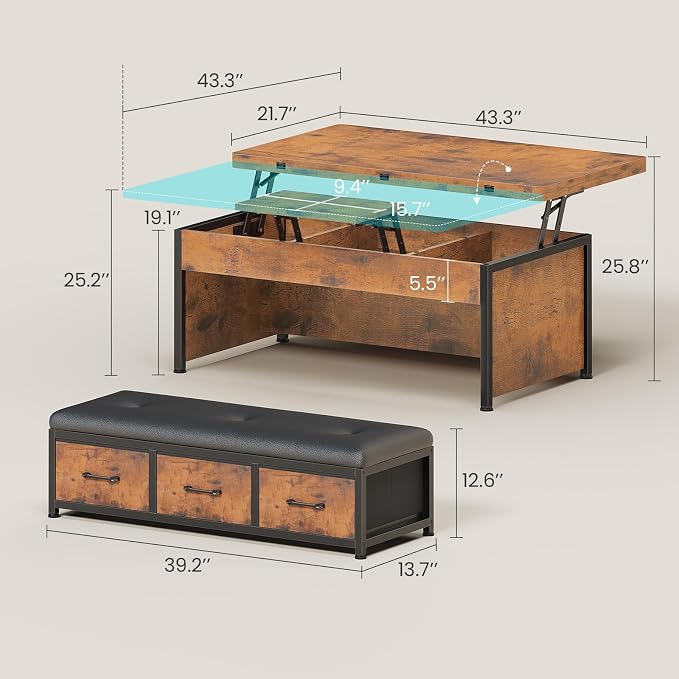Itaar Lift Top Coffee Table Set, Center Table - Image 2