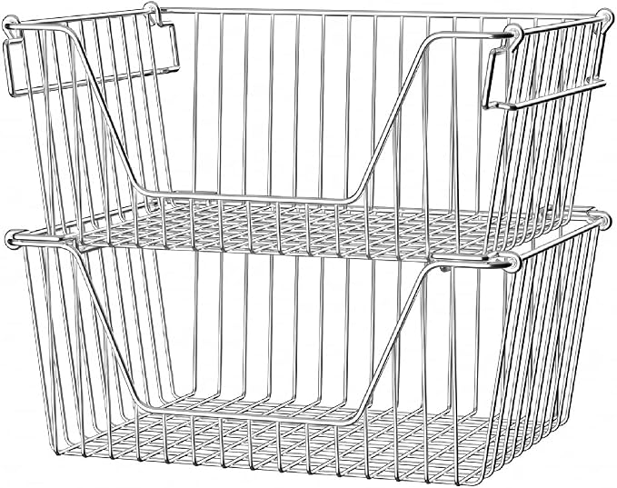 Slideep 14'' Large Stackable Storage Baskets Cabinet Organizer Sturdy Metal by WelcometotheSlideep