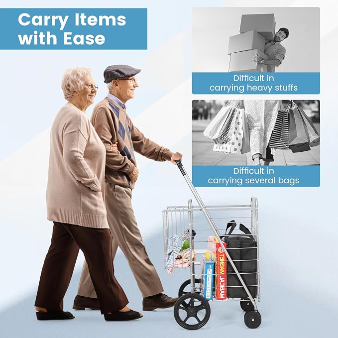 COSTWAY Folding Shopping Cart, Metal Grocery Cart - Image 7