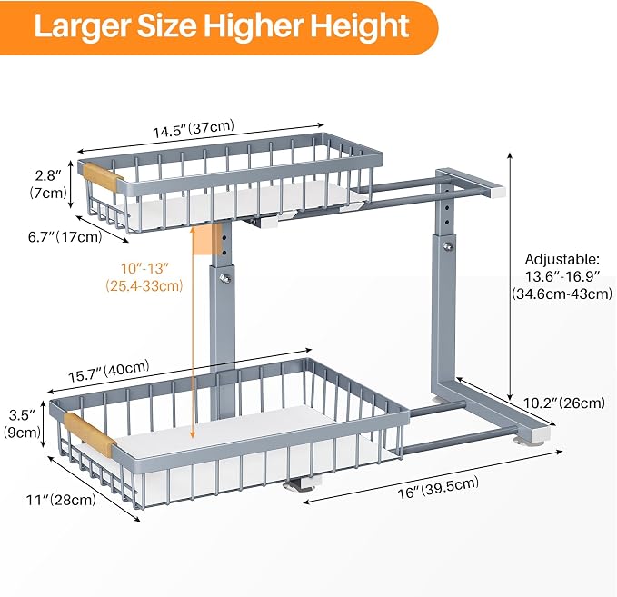 PXRACK Under Sink Organizer, Adjustable Height, 2 Tier Pull Out Under Cabinet - Image 7