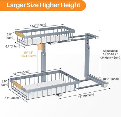 PXRACK Under Sink Organizer, Adjustable Height, 2 Tier Pull Out Under Cabinet - Image 7