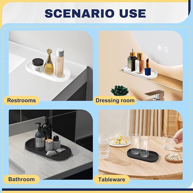 2 Pieces Silicone Shatterproof Bathroom Vanity Tray, 9.8" & 11.8" Oval White - Image 6