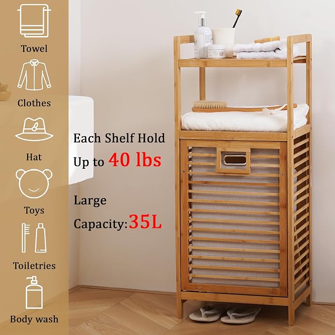 Laundry Hamper with 2-Tier Shelves & Tilt Out Basket, Laundry Baskets Organizer - Image 4