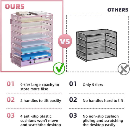 Marbrasse Paper Organizer Letter Tray, 9 Tier Mesh File Organizer - Image 2
