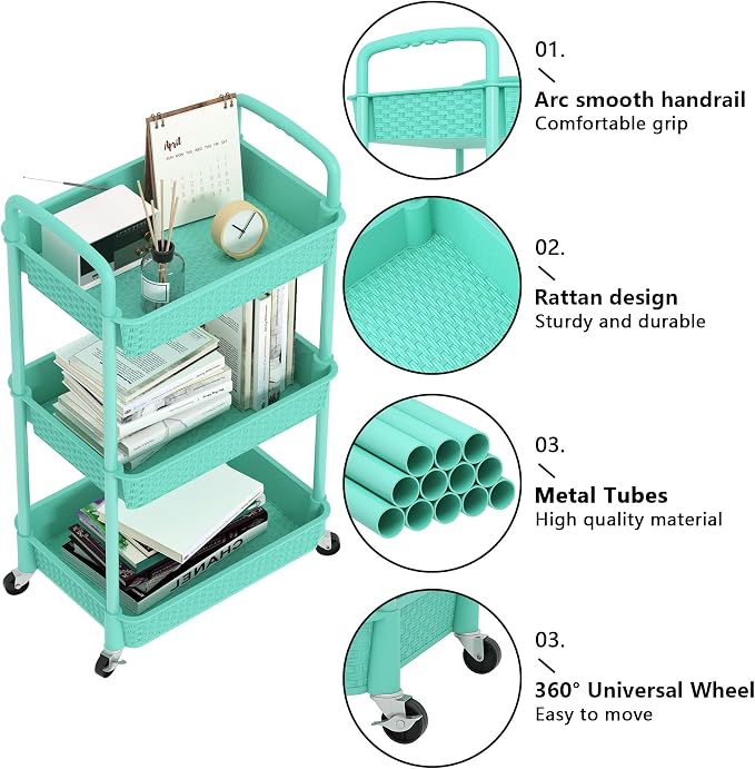 MOYIPIN 3-Tier Plastic Rolling Utility Cart - Image 5