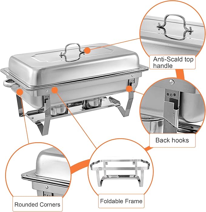 Chafing Dishes for Buffet 4 Pack 9 Quart Stainless Steel Chafer Buffet Servers - Image 3