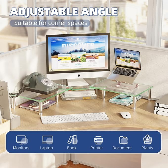 Simple Trending Dual Monitor Stand Riser, Computer Office Desktop Organizer - Image 3