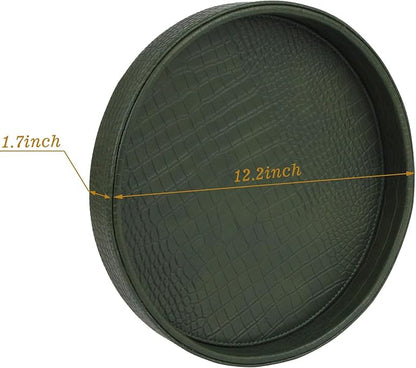 HofferRuffer Faux Leather Round Serving Tray, Vegan Croco Leather Decorative - Image 2