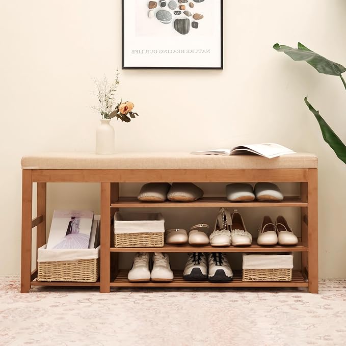 PETKABOO Shoe Rack Bench with Cushion 39.4“, Shoe Rack - Image 2
