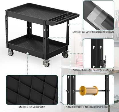 Heavy Duty Utility Rolling Tool Cart, 550 lbs Capacity Plastic Rolling Carts - Image 3