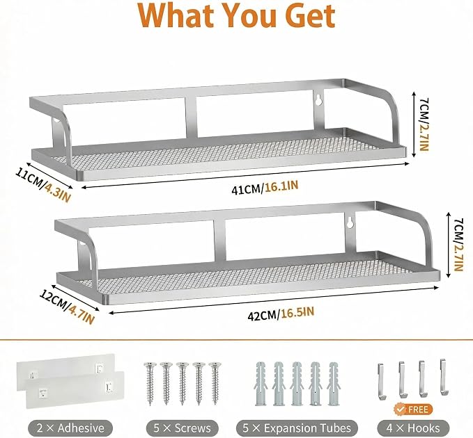 PUSDON 2-Pack 16.5" Extra Long Slim Hollowout Shower Caddy, Wall Mount Spice - Image 3