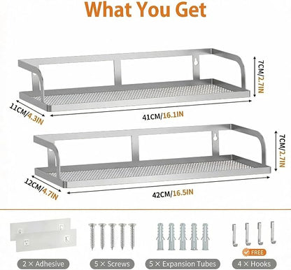 PUSDON 2-Pack 16.5" Extra Long Slim Hollowout Shower Caddy, Wall Mount Spice - Image 3