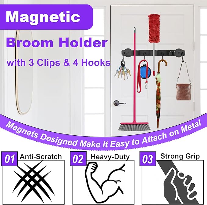 Magnetic Mop Broom Holder, Heavy Duty Magnetic Mop Hanger - Image 4